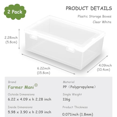 2 Pcs Rectangle Clear Plastic Beads Storage Containers Box (6.22x4.09x2.28inch) with Lid for Collecting Small Items, Beads, Game Pieces, Business Cards, Crafts Accessories - size: 6.22 x 4.09 x 2.28 Inch