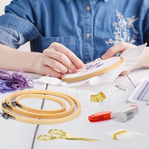 Mudder 53 Pcs Cross Stitch Kit with Embroidery Hoop Bamboo Needles,Red - color: Red