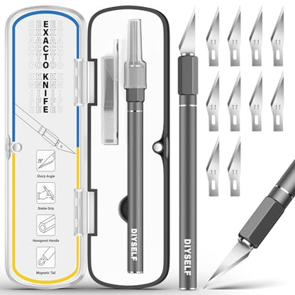 DIYSELF Exacto Knife 12 Pcs Exacto Knife Set with Case for Crafting - color: Grey