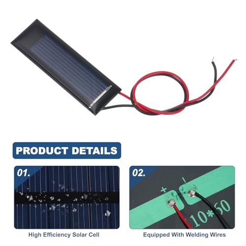 MECCANIXITY 5 Pcs 0.5V 0.08W 160mA Mini Solar Panels, Small Polycrystalline Solar Cell Panel with 2 Cable for DIY Electric Toy Materials Kits Charger, 53mm x 18mm - style: 0.5V 0.08W 160mA