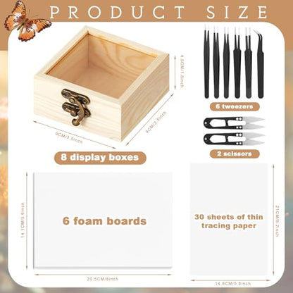Spiareal 55 Pcs Insect Specimen Tools Kit Include 3.54 x 3.54 x 1.77 in 8 Pcs Display Case Box 6 Foam Pinning Board 3 Tubes Pins 6 Tweezers Butterfly Insect Pinning Kit Entomology Collection Supplies