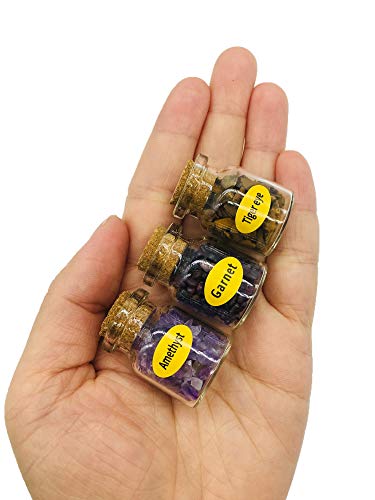 9pcs Mini Glass Wishing Bottles Tumbled Gemstone Crystal Chips Chakra Healing Reiki Stone Set (10 pcs Mineral specimens) - color: 10 Pcs Mineral Specimens