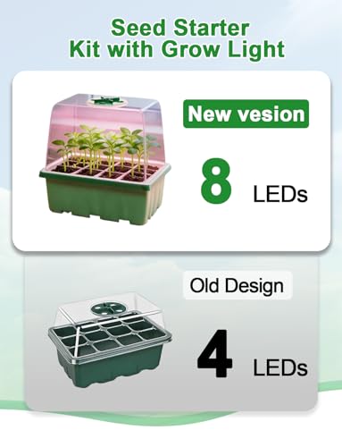 Seed Starter Tray with Grow Light, 5 Pack 60 Cells Seedling Starter Kit with Humidity Dome, Full Spectrum Plant Grow Lights for Seed Germination, IndoorGreenhouse Trays for Seedlings Starting
