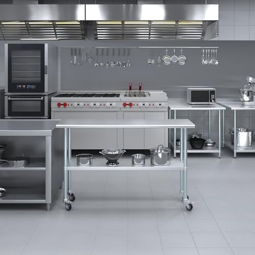 AmGood 18 in. x 60 in. Stainless Steel Work Table with Wheels | Metal Kitchen Food Prep Table | NSF - size: 60 in. Long x 18 in. Deep with Wheels