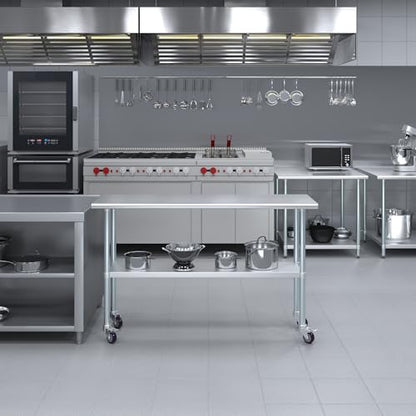 AmGood 18 in. x 60 in. Stainless Steel Work Table with Wheels | Metal Kitchen Food Prep Table | NSF - size: 60 in. Long x 18 in. Deep with Wheels