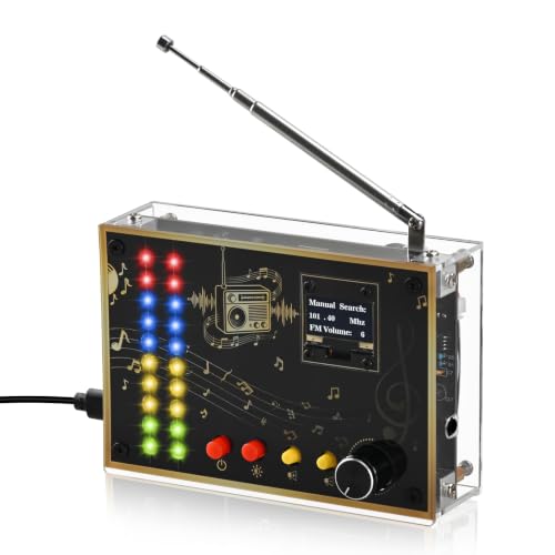 ICSTATION FM Radio Kit, DIY Soldering Project Radio with LED Spectrum FM 88-108MHz Soldering Practice Kit Type-C Powered Classic Retro Radio Kits DIY Electronic Kit for STEM Education Ages 15+
