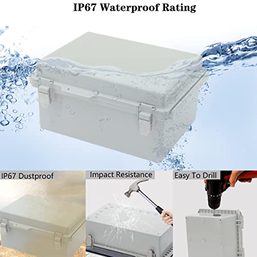 Zulkit Junction Box ABS Plastic Dustproof Waterproof IP67 Electrical Boxes Hinged Shell Outdoor Universal Project Enclosure Grey, Stainless Steel Buckles 8.7 x 6.7 x 4.3 Inch - size: 8.7"x6.7"x4.3" GC k