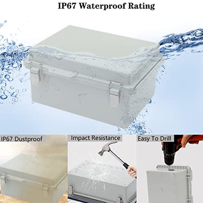 Zulkit Junction Box ABS Plastic Dustproof Waterproof IP67 Electrical Boxes Hinged Shell Outdoor Universal Project Enclosure Grey, Stainless Steel Buckles 8.7 x 6.7 x 4.3 Inch - size: 8.7"x6.7"x4.3" GC k
