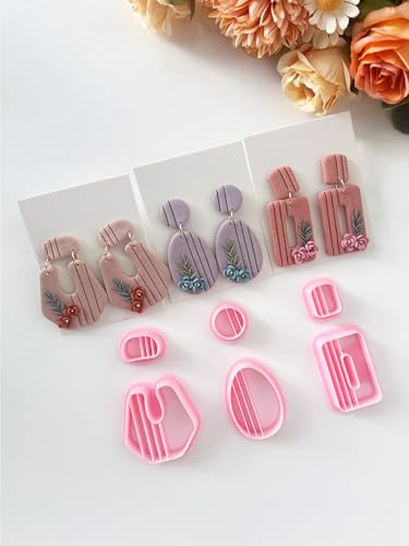 Textured Polymer Clay Earring Cutters Set, 6Pcs Geometric Clay Cutters for Polymer Clay Jewelry Making, 3D Printed Clay Earring Cutters for DIY Crafts, Boho Vertical Striped Clay Molds for Earrings