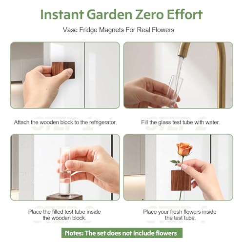 2PCS 3D Mini Vase Magnets for Fridge with Glass for Home Office - color: 2pcs Beech Wood