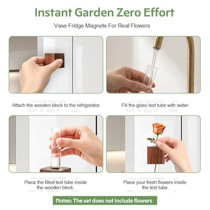 2PCS 3D Mini Vase Magnets for Fridge with Glass for Home Office - color: 2pcs Beech Wood