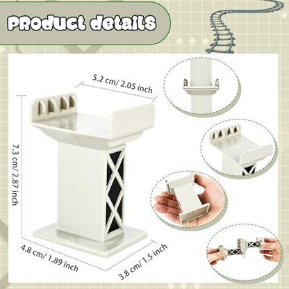 12 Pcs Train Bridge Pier Level Wooden Train Bridges Support Train Bridge Track Riser Accessories Compatible with All Major Train Set, Grey