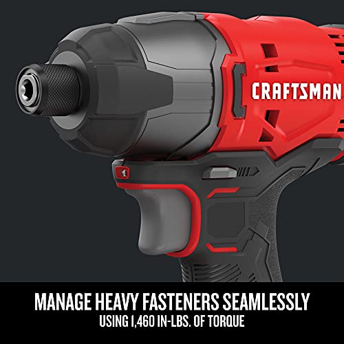 CRAFTSMAN V20 MAX Cordless Power Tool Kit, Circular Saw with 6 1/2 inch Blade, 1/4 inch Impact Driver, 1/2 inch Drill/Driver, LED Task Light, Battery and Charger Included (CMCK401D2AM)
