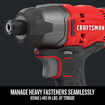 CRAFTSMAN V20 MAX Cordless Power Tool Kit, Circular Saw with 6 1/2 inch Blade, 1/4 inch Impact Driver, 1/2 inch Drill/Driver, LED Task Light, Battery and Charger Included (CMCK401D2AM)