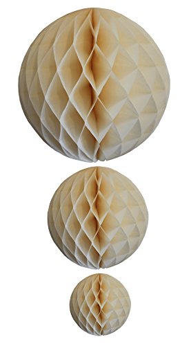 Devra Party Classic Ivory Honeycomb Tissue Paper Balls, Set of 3 (12 inch, 8 inch, 5 inch) - color: Classic Ivory