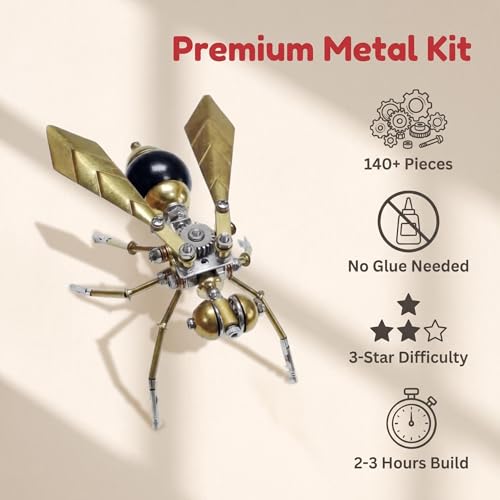 3D Metal Puzzle Model Mechanical Kits for Adults Teens Steampunk Hornet Insect 140+ Parts 2-3 Hours Build Assembly Cool Desk Decor Christmas & Birthday Gift for Men (Hornet) - style: Hornet