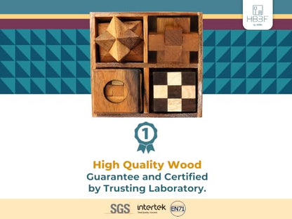 BSIRI 4 in 1 Wooden Brain Teaser Puzzles for Adults - Challenging 3D Desk Wood Puzzles Set Interlocking Hand Games for Mind Toys Suits for Rustic Patio Decor Unique Gift Office Decoration - style: 4 Puzzle Set