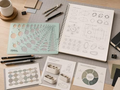 Printtoo Ellipse Stencil Template, 2mm Acrylic Reusable Oval Drawing Guide with 15°, 30°, 45° & 60° Cutouts for Drafting, Technical Drawing, Geometry, School Projects, Art and Craft - color: Series-PRTD-2849A