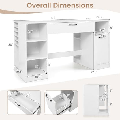 COSTWAY Sewing Machine Table with Power Outlets, Massive Storage (White) - color: White