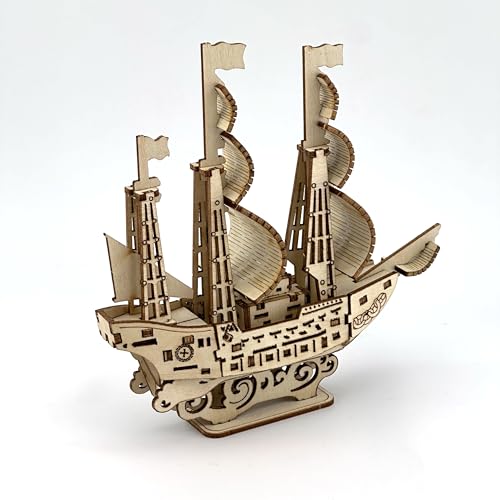 Wooden 3D Sailboat Puzzle Model Kit DIY Ship 3D Jigsaw Puzzles - color: Sailing Boat Puzzle D