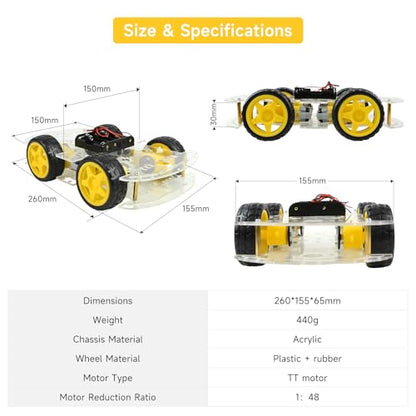 4WD Robot Chassis Kit 2-Layer Acrylic TT Motor for Arduino