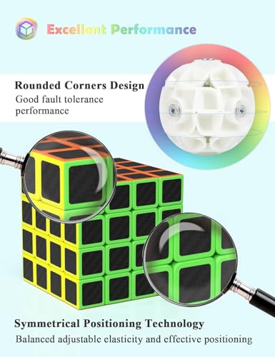 ROXENDA Speed Cube Set - Carbon Fiber Sticker Magic Cube Bundle