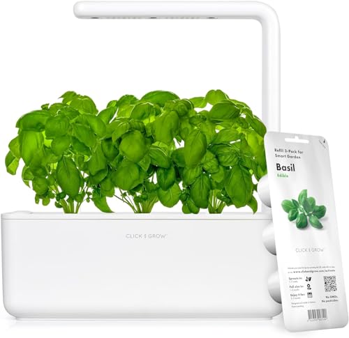 Click & Grow Indoor Herb Garden Kit with Grow Light | Smart Garden for Home Kitchen Windowsill | Easier Than Hydroponics Growing System | Vegetable Gardening Starter (3 Basil Pods Included), White - color: White