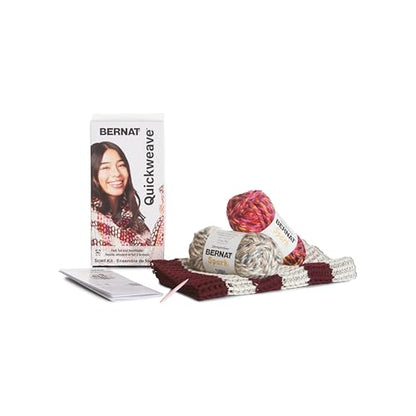 Bernat QuickWeave - Burgundy Tartan Yarn, 120 Yards, 4.9 oz, 80% Acrylic, 20% Wool, 85% Acrylic Grid, 15% Polyester, Needle, 100% Plastic - color: Burgundy Tartan