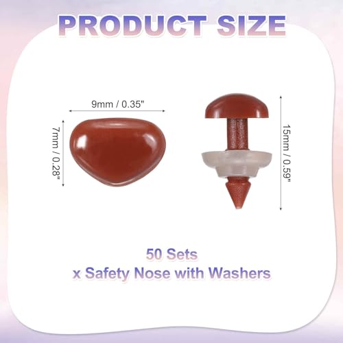 MECCANIXITY 50set 7mm Large Plastic Triangle Safety Noses Brown with Washer for Crochet Stuffed Animal Doll Craft Puppet Plush Toy Bear - color: Brown, size: 7mm