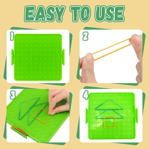 Double-Sided Geoboard Set, 8 Pack, 80 Latex Bands, 4 Colors