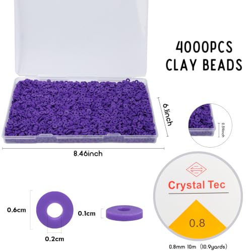 4000pcs Dark Purple Clay Beads,6mm Heishi Bead Polymer Flat Round Disc Bulk Beads for Jewelry Making,DIY Friendship Bracelet and Necklace Craft - color: Dark Purple