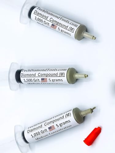 TechDiamondTools Diamond Polishing Paste Kit — 3 Grits (1050, 1500, 3000) | USA Made | Oil-Based Syringes | Progressive Polishing Set for Metal, Glass, Gemstone, Knife, Jewelry | 25% Diamond Powder - size: 1050 1500 3000 Grit, style: Medium 25% concentrat