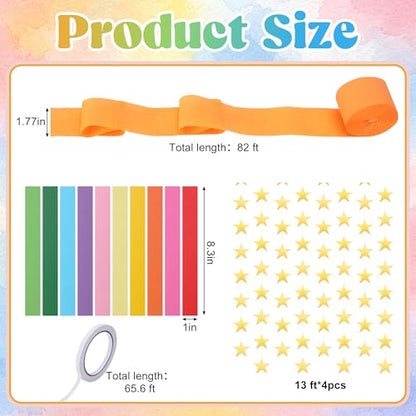 700 Sheet Rainbow Paper Chain Strips and 52 ft Gold Star Garland Set - color: Rainbow-700pc