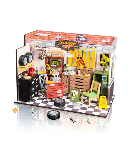 Rowood Miniature House Kit,DIY Miniature Dollhouse Craft Kits for Adults,Mini House Kits with LED,Birthday for Ages 14+(Garage Workshop) - style: Garage Workshop