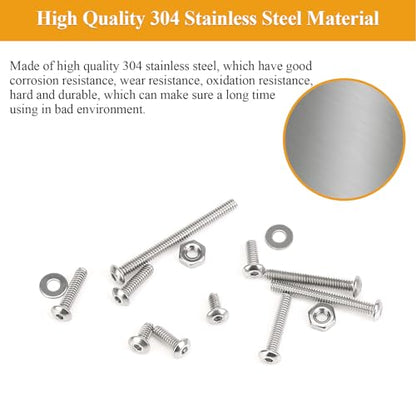 254 Pieces #2-56 x 3/16", 1/4", 5/16", 3/8", 1/2", 5/8", 3/4", 1", Button Head Socket Cap Screws Nuts Washers Assortment Kit - size: #2-56, style: Button Head Socket Cap