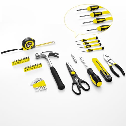 HANGYING 39-Piece Household Tools Kit, Yellow Tool Set with Storage Case - color: Yellow, size: 39-Piece