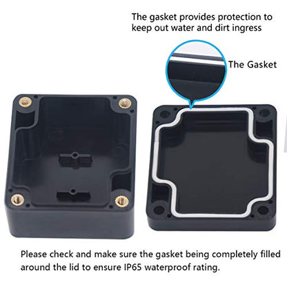 Junction Box, Zulkit Project Box IP65 Waterproof Outdoor Box ABS Plastic Electrical Boxes Electronic Enclosure Black 2.48 x 2.28 x 1.38 inch (63 x 58 x 35mm) - size: 2.48" x 2.28'' x 1.38''(Pack of 1)