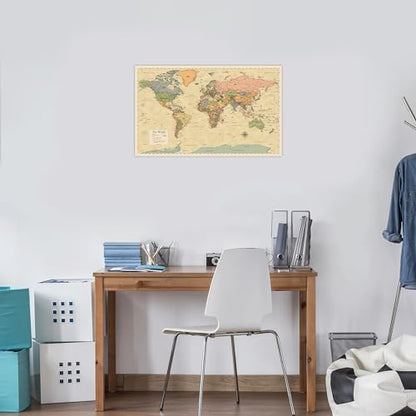 2 Pack - Laminated World Map & US Map Poster Set - Wall Chart Map of the World & United States - Made in the USA [Yellow] - color: Yellow