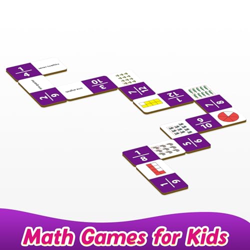 Kasfalci Fraction Dominoes Set,Math Games for Kids,Math Manipulatives,Counting Toys,Learning Games,Preschool Learning Activities,Homeschool Supplies,Kindergarten Classroom Must Haves,1st 2nd 3rd Grade - color: Purple