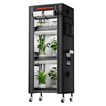 Spider Farmer 4 Tier Mini Greenhouse Plant Shelf with Grow Lights Indoor - size: S-16x12x47in