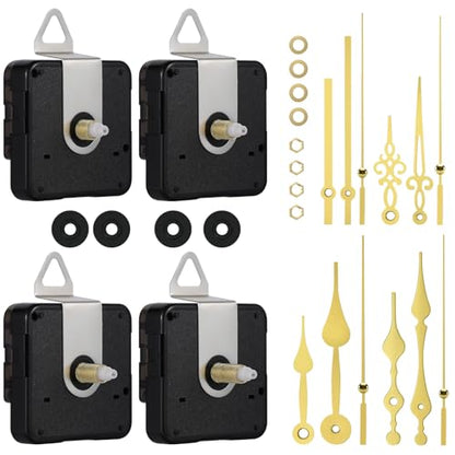 4-Pack Silent Clock Mechanism Replacement Kit, 4 Gold Hand Sets - color: Gold