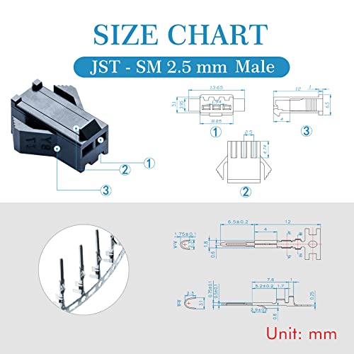CQRobot JST SM 2.5 mm Pitch 2-Pin Electronic Connector IC Male Plugs, Female Sockets Housing and Male/Female T-Shaped Crimp Terminal Kit. 50 Sets/300 Pieces Wire-Wire Adapter Cable Assembly. - size: 2P, style: SM-N