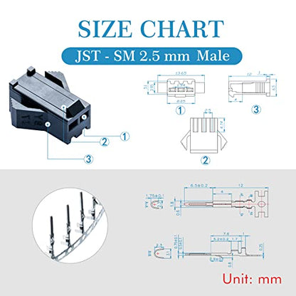 CQRobot JST SM 2.5 mm Pitch 2-Pin Electronic Connector IC Male Plugs, Female Sockets Housing and Male/Female T-Shaped Crimp Terminal Kit. 50 Sets/300 Pieces Wire-Wire Adapter Cable Assembly. - size: 2P, style: SM-N