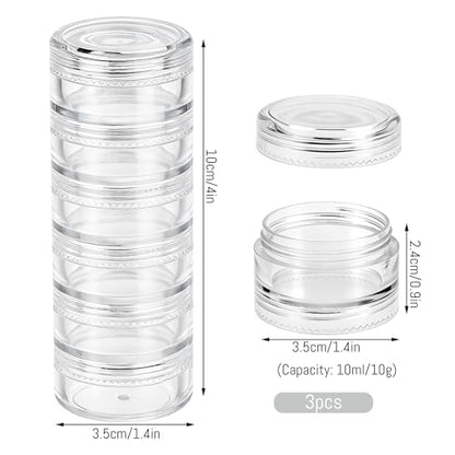 3 Sets 6 Layer Stackable Plastic Containers, 10G/10ML Clear Cosmetic Storage Box Round Organizer Jars for Beads, Buttons, Small Jewelry Findings