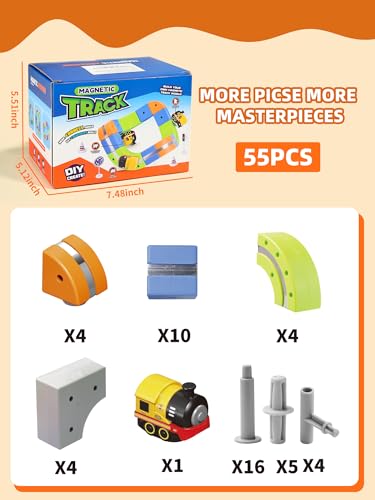 58PCS Electric Magnetic Train Track Sets – DIY Race Car Track Building Kits with Train and Traffic Signs, STEM Toy for Toddlers and Kids, Boys and Girls Ages 3-8, Birthday Party Gifts (Small) - color: Small