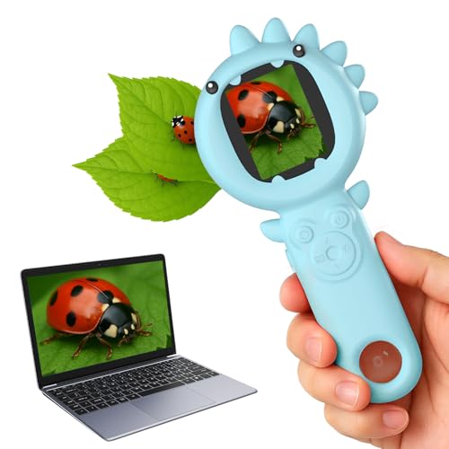 PHNIXGAM Kids Microscope Camera, 500X Handheld 2" IPS Screen, Blue Dinosaur - color: Blue Dinosaur