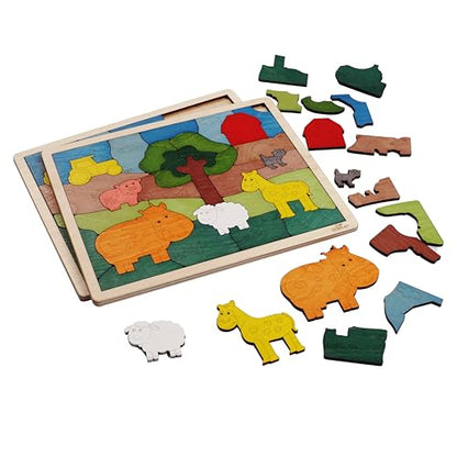 Down on The Farm Wooden Puzzle, 33 Pieces, Endangered Animals, Farm Animals, for Kids Ages 3+ - style: Down on the Farm