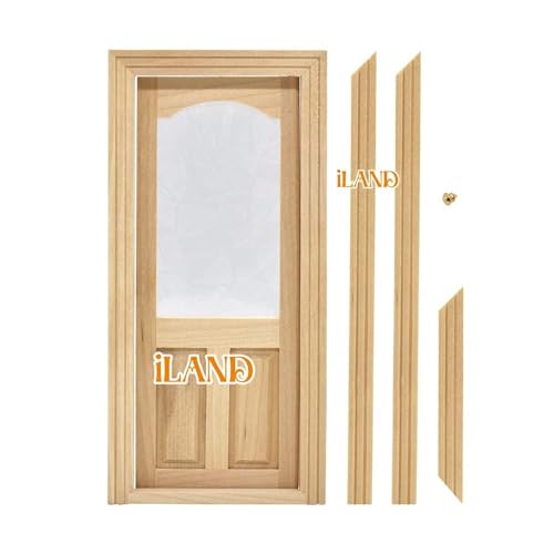iLAND Dollhouse Door on 1 12 Scale, Unfinished Paintable Wooden Door w/ 3D Windowpane Reflecting Rainbow Light & Golden Metal Handles, Miniature Building Supplies Dollhouse Furniture & Decor - style: Classic Door w/ 3D Acrylic Windowpane