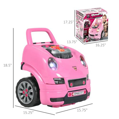 Qaba Truck Engine Toy Kids Mechanic Set with Lights for Kids Aged 3+ Pink - color: Pink