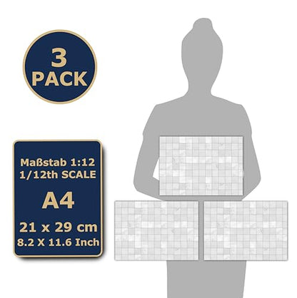 3 Sheets Self Adhesive Floor Tiles for Dollhouse 1:12 Scale (White Squared Tiles) - style: white squared Tiles